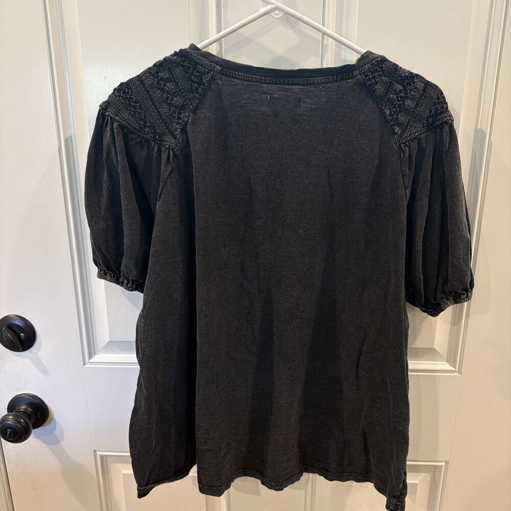 Wonderly Black Embroidered Button Front Cotton Knit Long Sleeve Blouse Medium - Picture 6 of 6